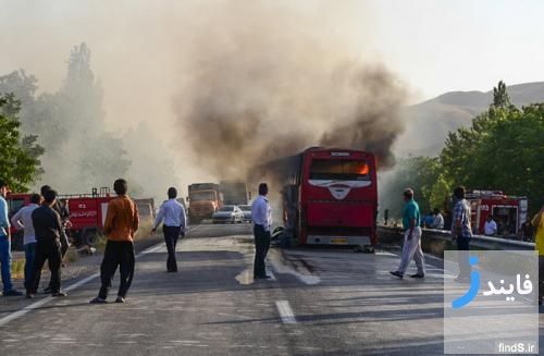 اتوبوس اسکانیا باز هم در جاده های ایران آتش گرفت