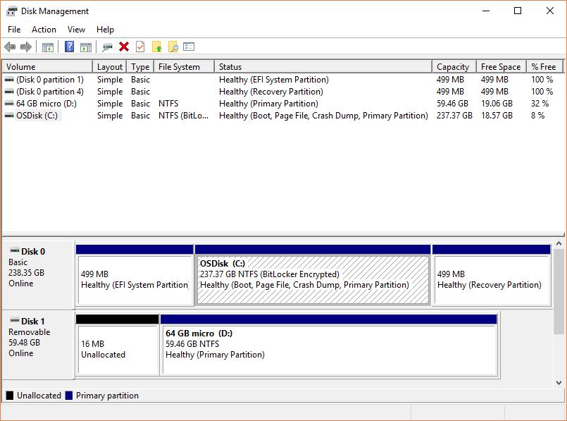 تصویر محیط Disk management