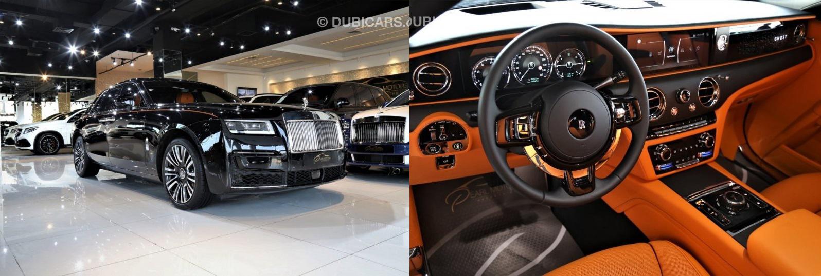 رولزرویس گوست مشکی و درون کابین نارنجی مدل 2021 در دبی
