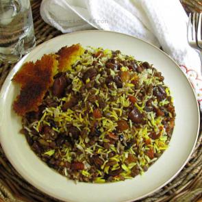 Turmeric Saffron Adas Polow Rice with Lentils