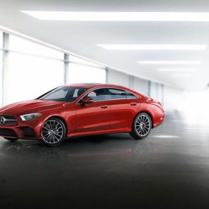  CLS 450 in designo Cardinal Red with 20-inch AMG multispoke wheels 