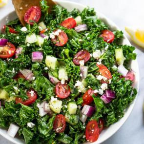 Greek Kale Salad with lemon Olive Oil Dressing