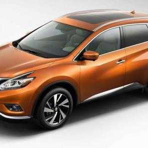 Nissan Murano Platinum AWD shown in Pacific Sunset with automatic on/off LED headlights
