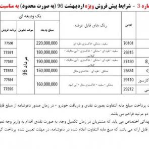 شرایط پیش فروش ویژه محصولات ایران خودرو در اردیبهشت 96