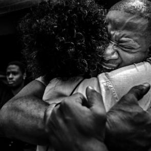 Not My Verdict by Richard Tsong-Taatarii, Star Tribune. Nominee, General news singles. John Thompson is embraced in St Anthony Village, Minnesota, USA, after speaking out at a memorial rally for his close friend Philando Castile, two days after police officer Jeronimo Yanez was acquitted of all charges in the shooting of Castile.