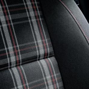 Clark Plaid cloth seating surfaces.