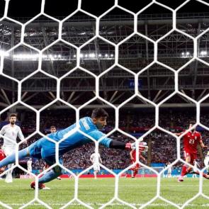  The ball ricochets off Diego Costa and into the net for Spain’s winner. Photograph: Sergio Perez/Reuters 