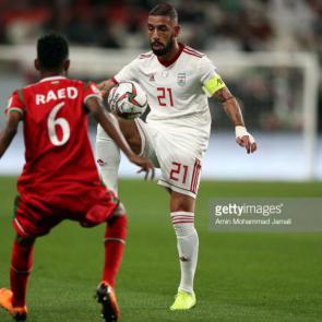 ABU DHABI, UNITED ARAB EMIRATES - JANUARY 20: Ashkan Dejagah of Iran in action during the AFC Asian Cup round of 16 match between Iran and Oman