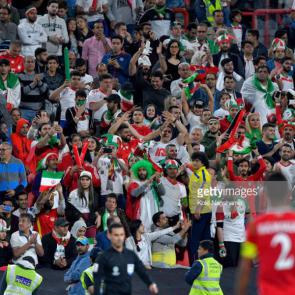  Iran fans cheer during the AFC Asian Cup round of 16 match between Iran and Oman at Mohammed Bin Zayed Stadium