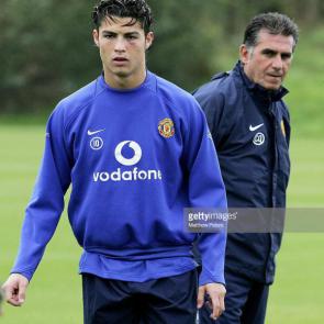 MANCHESTER, ENGLAND - SEPTEMBER 26: Cristiano Ronaldo of Manchester United in action during a first team training session at Carrington Training Ground on 26 September 2005 in Manchester, England. (Photo by Matthew Peters/Manchester United via Getty Images)