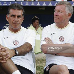 DURBAN, SOUTH AFRICA - JULY 15: Carlos Queiroz and Sir Alex Ferguson of Manchester United attend during the Pre-season friendly Vodacom Challenge match between Manchester United and Orlando Pirates at ABSA stadium on July 15, 2006 in Durban, South Africa. (Photo by Touchline/Getty Images)