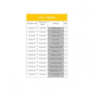 جدول / لیست قیمت محصولات شرکت سایپا در بازار / ویژه امروز 3 مهر