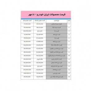 جدول / لیست قیمت خودروهای ایران خودرو در بازار امروز 1398/07/22