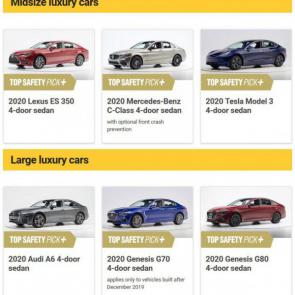 فهرست ایمن ترین خودروهای لاکچری سایز متوسط و بزرگ مدل 2020