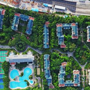 Aerial view of Baicao Gardens, an accommodation complex for Huawei employees