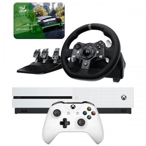 مجموعه کنسول بازی مایکروسافت مدل Xbox One S ظرفیت ۱ ترابایت به همراه 20 عدد بازی و  فرمان G920 لاجیتک