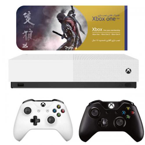 مجموعه کنسول بازی مایکروسافت مدل Xbox One S All Digital ظرفیت 1 ترابایت به همراه ۲۰ عدد بازی دو دسته سفید و سیاه