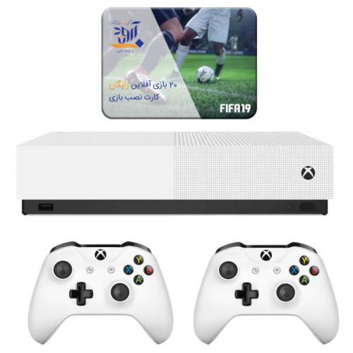 مجموعه کنسول بازی مایکروسافت مدل Xbox One S ALL DIGITAL ظرفیت 1 ترابایت به همراه 20 عدد بازی و دو دسته سفید و کارت بازی