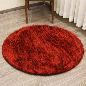 فرش ماشینی شاران هوم طرح خز پرز بلند فانتزی گرد زمینه قرمز