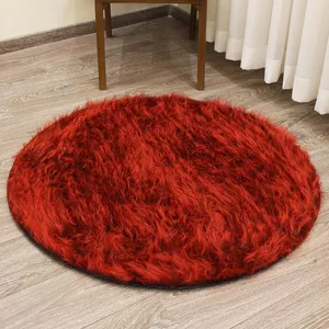 فرش ماشینی شاران هوم طرح خز پرز بلند فانتزی گرد مدل اسفنج دار زمینه قرمز